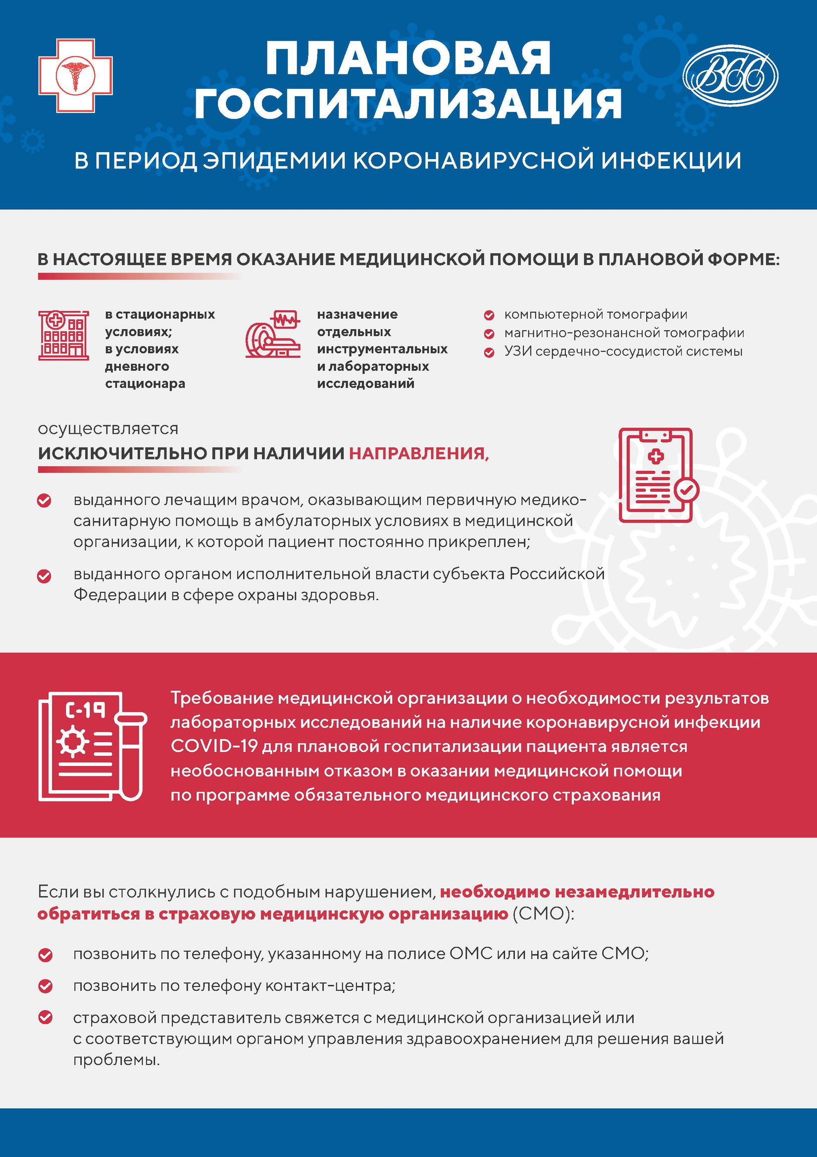 Плановая госпитализация в период эпидемии коронавирусной инфекции